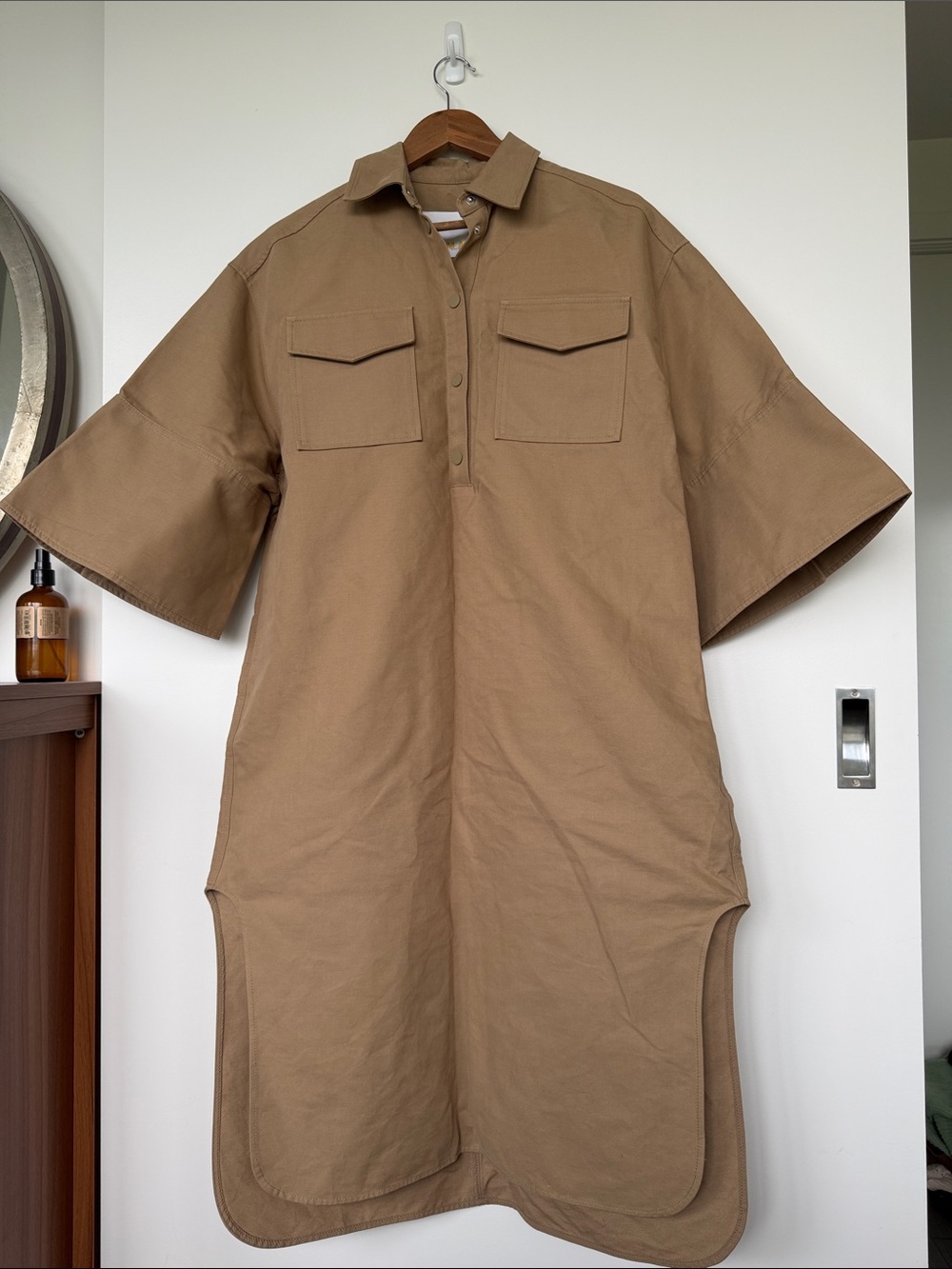 REMAIN by Briger Christensen Khaki Utility Shirt Dress with Chest Pockets